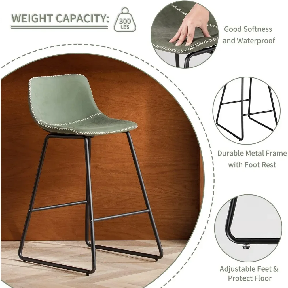 Bar Stools Set of 3 26 Inch Barstools Metal Legs Faux Leather Counter Height Bar Stools Chairs