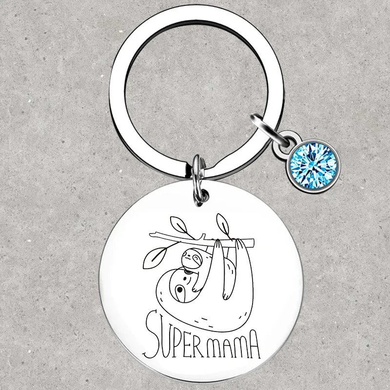 

Hot Super Mama Sloth Keychain Sloth lover gift Key Rings animal sloth Mom and Kid gifts