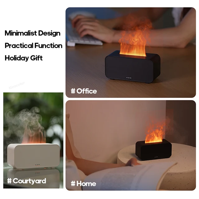 New Simulation Flame Aromatherapy Machine Mini Air Humidifier LED Colorful Light Timer Humidifier Home Perfume Diffuser 5