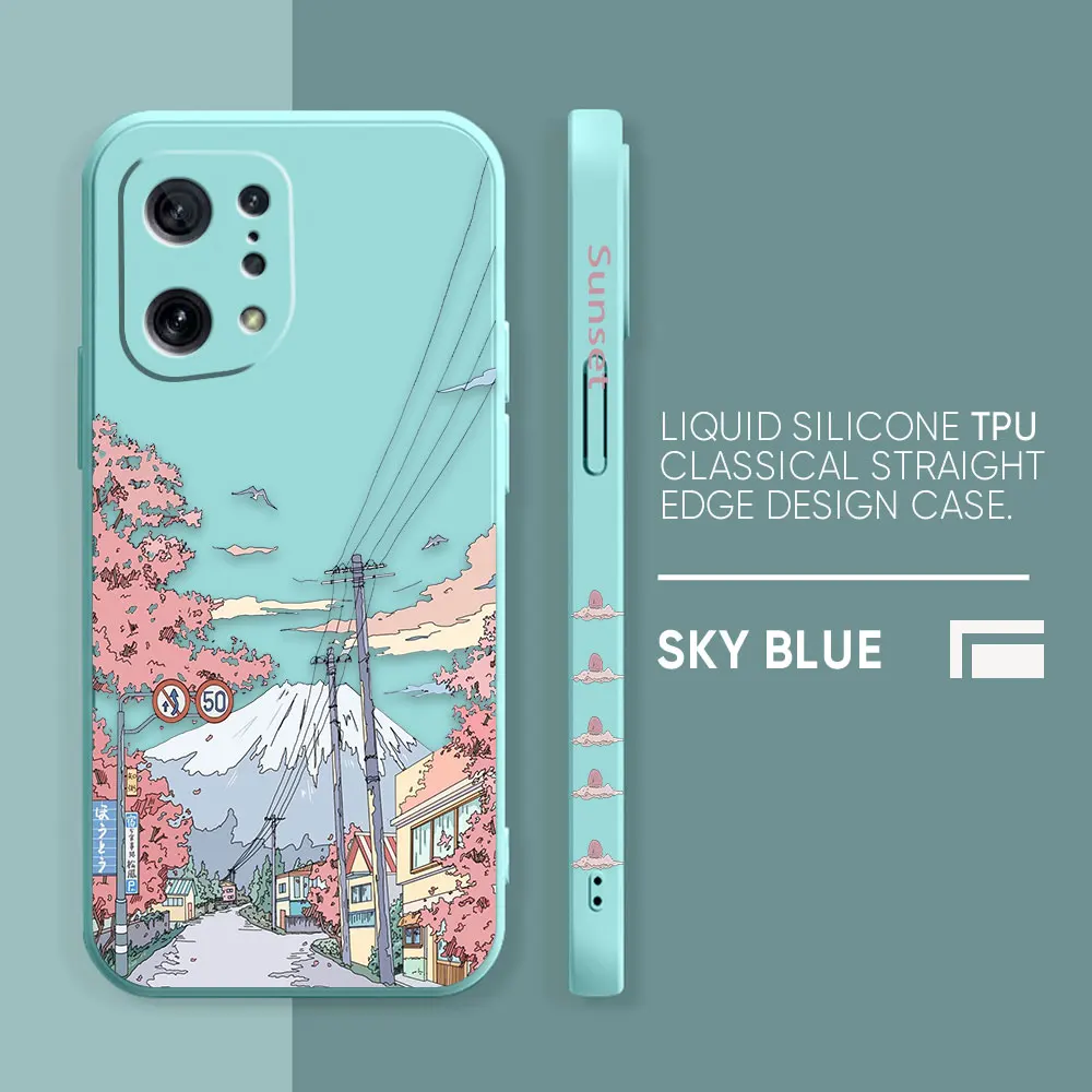 thumbnail image 1 of Case For OPPO FIND X6 X3 REALME X7 X50 RENO 2 4Z 4 6 Lite 5Z 5F 4G 5G PRO Liquid Silicone Case Sunset Maple Snow Mountains, 1 of 5