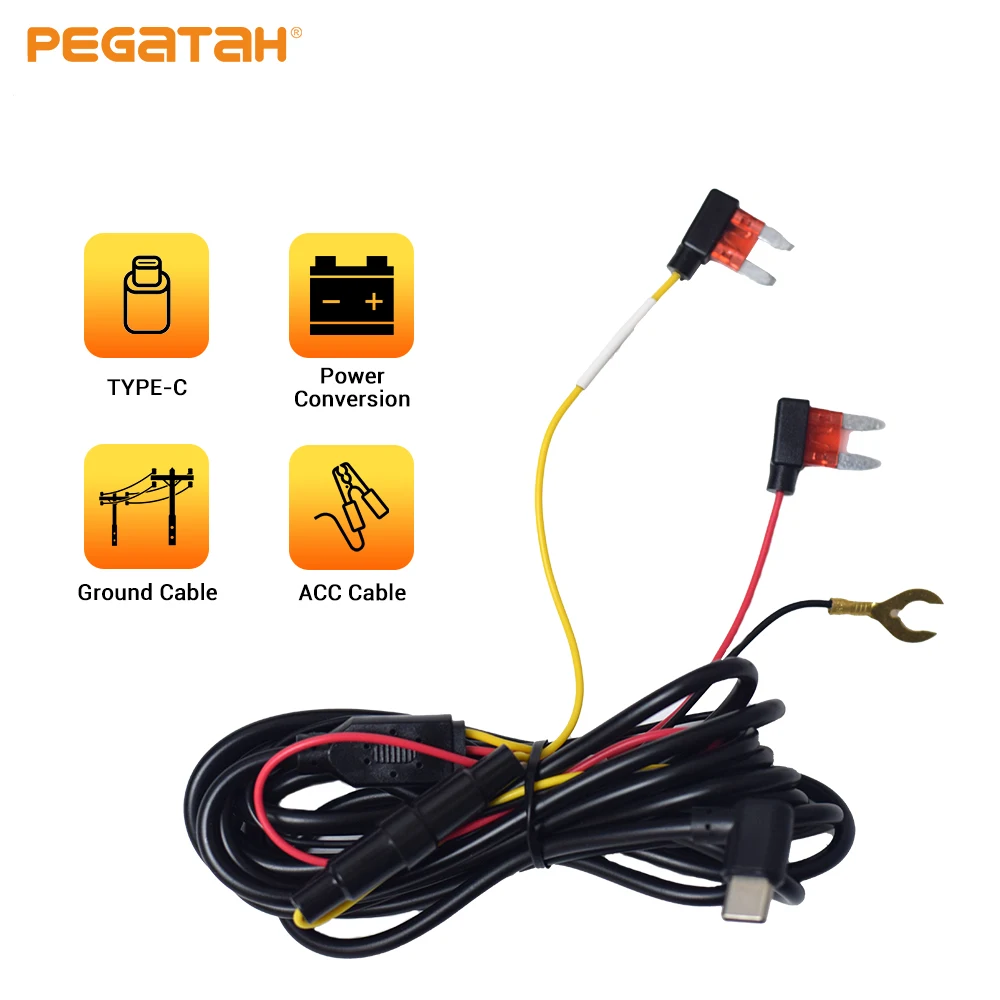 ACC Interface Power Supply Is Suitable for Vehicle DVR Cables 280cm Durable and High-strength ACC Power Supply Cables TYPE-C