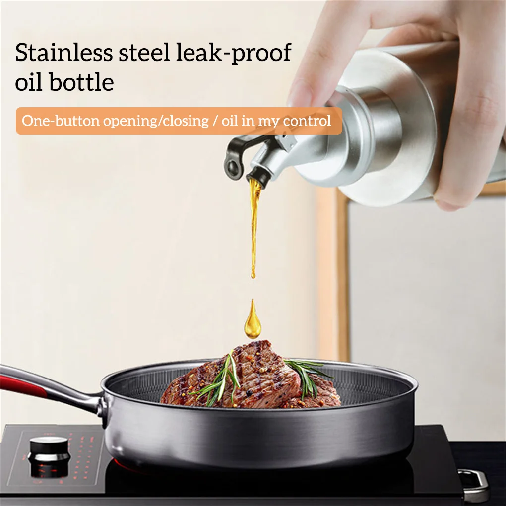 Oil Container Sauce Squeeze Bottles 190ml/290ml Stainless Oil Bottle Sauce Holder Dispenser Glass Visual Window Container Jar for Seasoning Roasting Tools