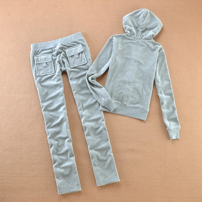 Velvet Tracksuit for Women 2025 Women's Hooded Jacket and Pants Suit Two Piece Set Women's Outfit 5