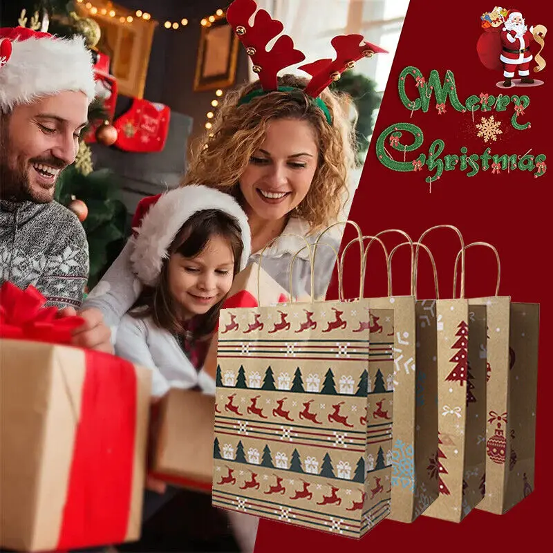 

1-10Pcs Christmas Gift Bags Christmas Paper Bags Santa Claus Elk Bell Xmas Packaging for Kids Candy Gift Christmas Decorations