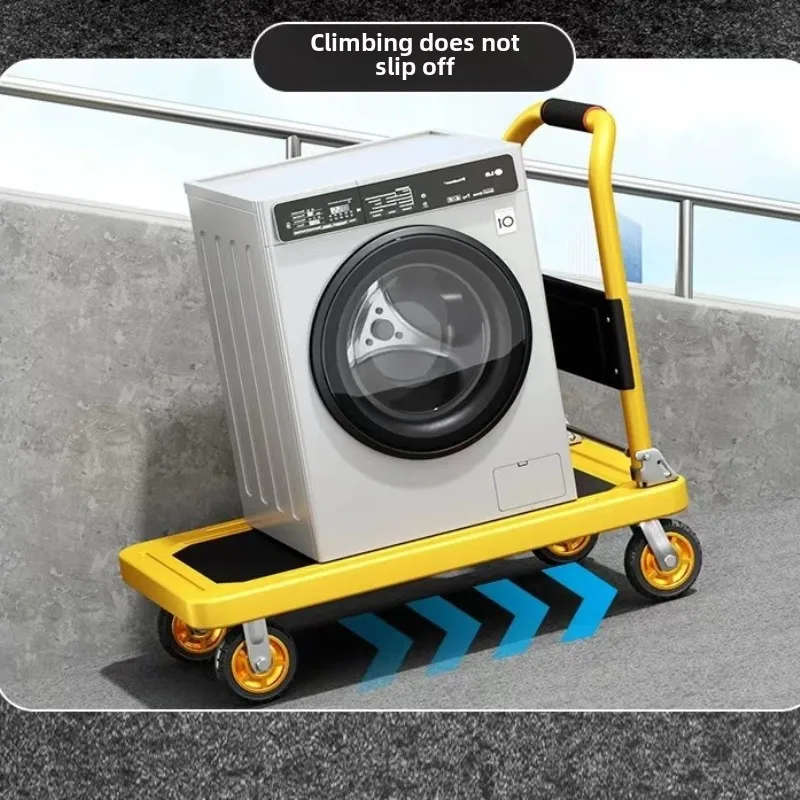Folding handcart, small cargo cart, warehouse trailer, portable four-wheel silent shopping cart, handling flatbed truck
