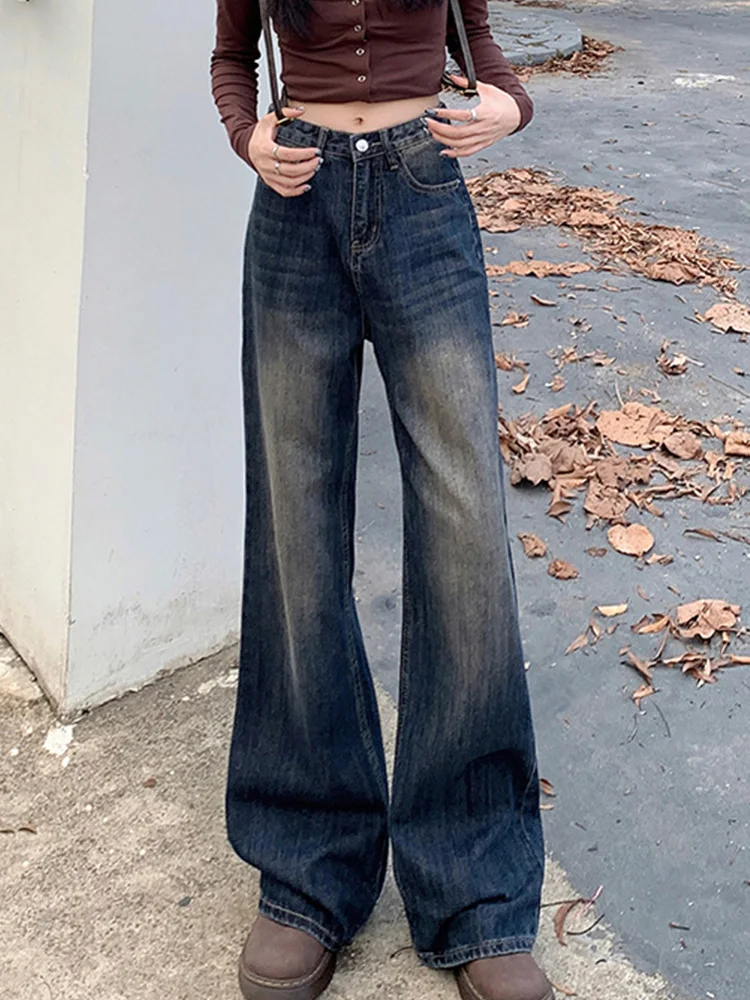 

Vintage High Waist Denim Loose Horn Pants 2023 Autumn New Korean Fashion Women'S Clothing