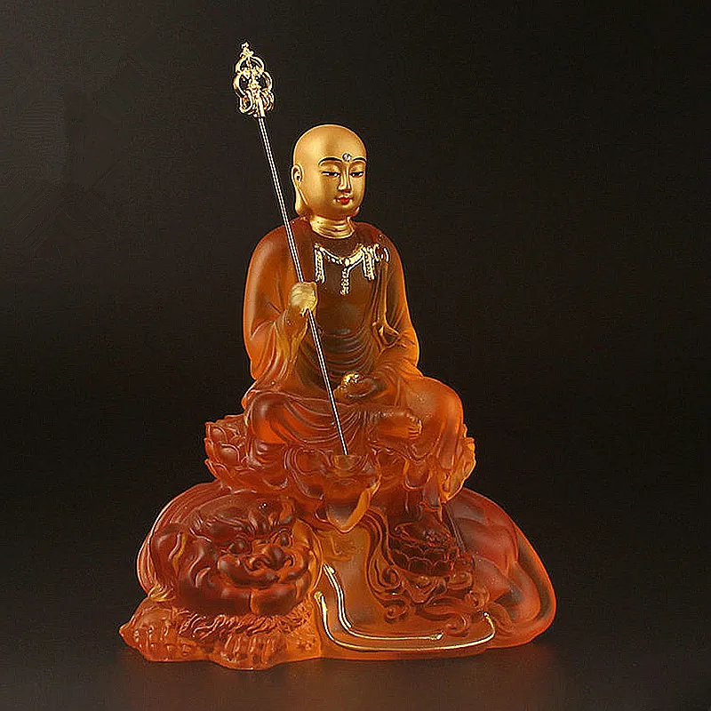 금 도금 절묘한 Ksitigarbha 불상, 수지 쓸기 악마 마스코트, 길조 홈 퍼팅 장식, 15cm
