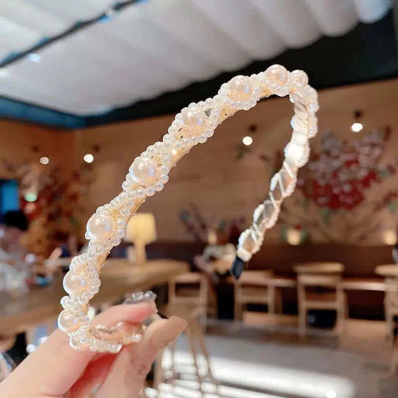 Retro Imitation Pearl Headband Korean Version Simple Forest Hairpin Girly Temperament All-Match French Metal Hair Accessories