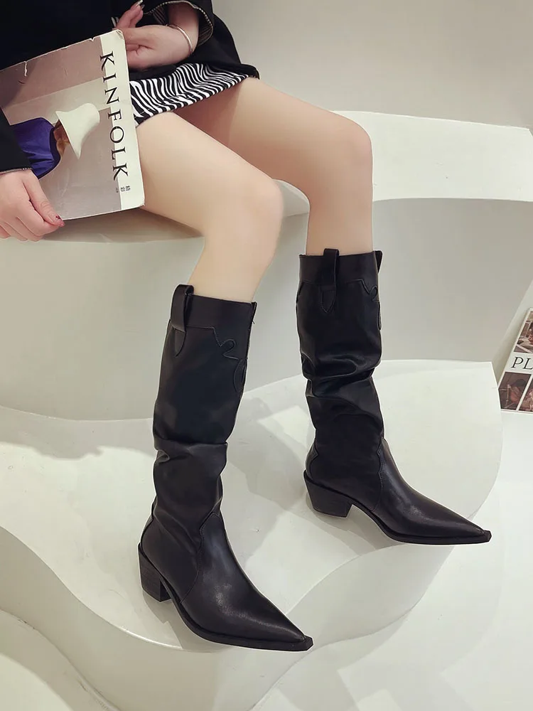 

Long Boots Women's Shoes 2022 Spring and Autumn New Fashion Pointed Toe Retro High Tube Thick Heel But Knee Knight Boots