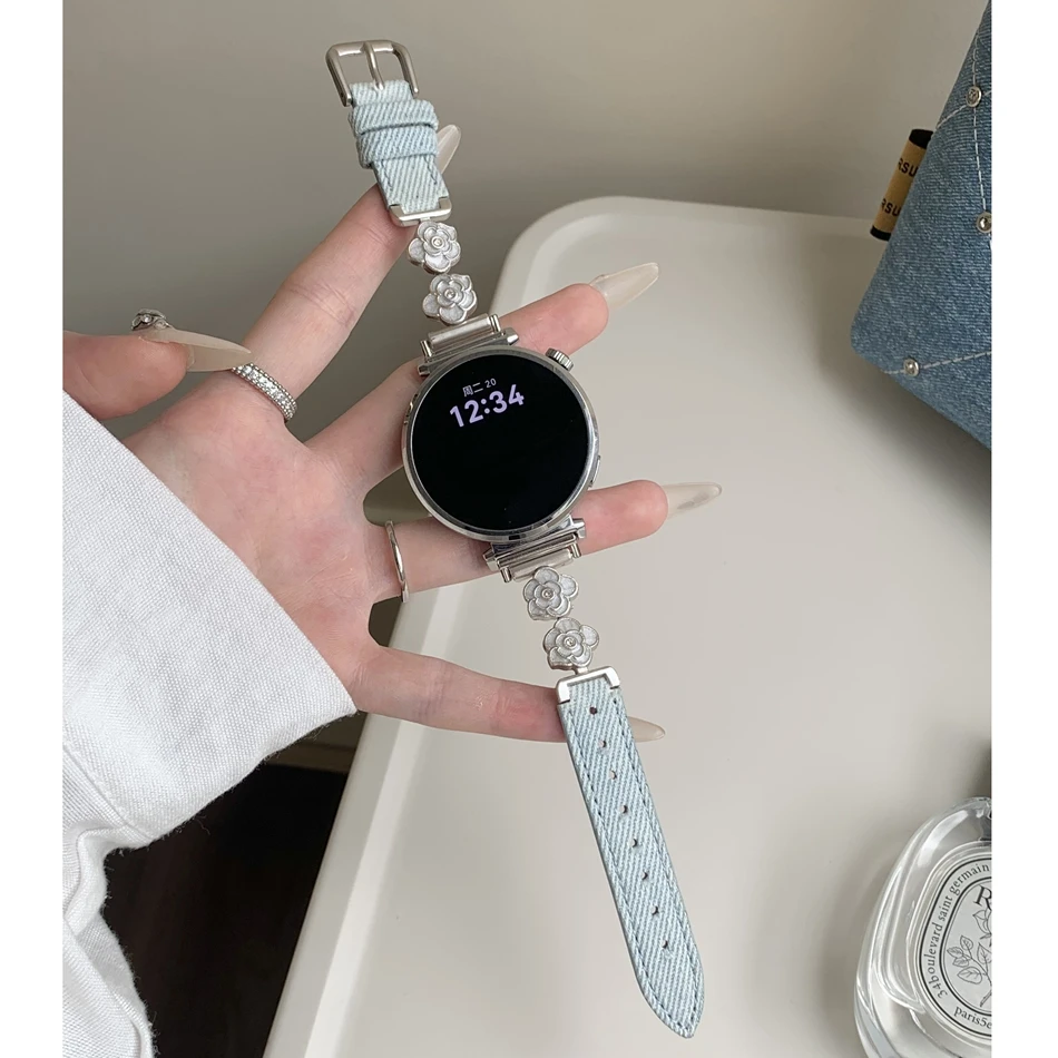 Camellia Metal Leather Strap Watch Band - Elegant and Versatile Design