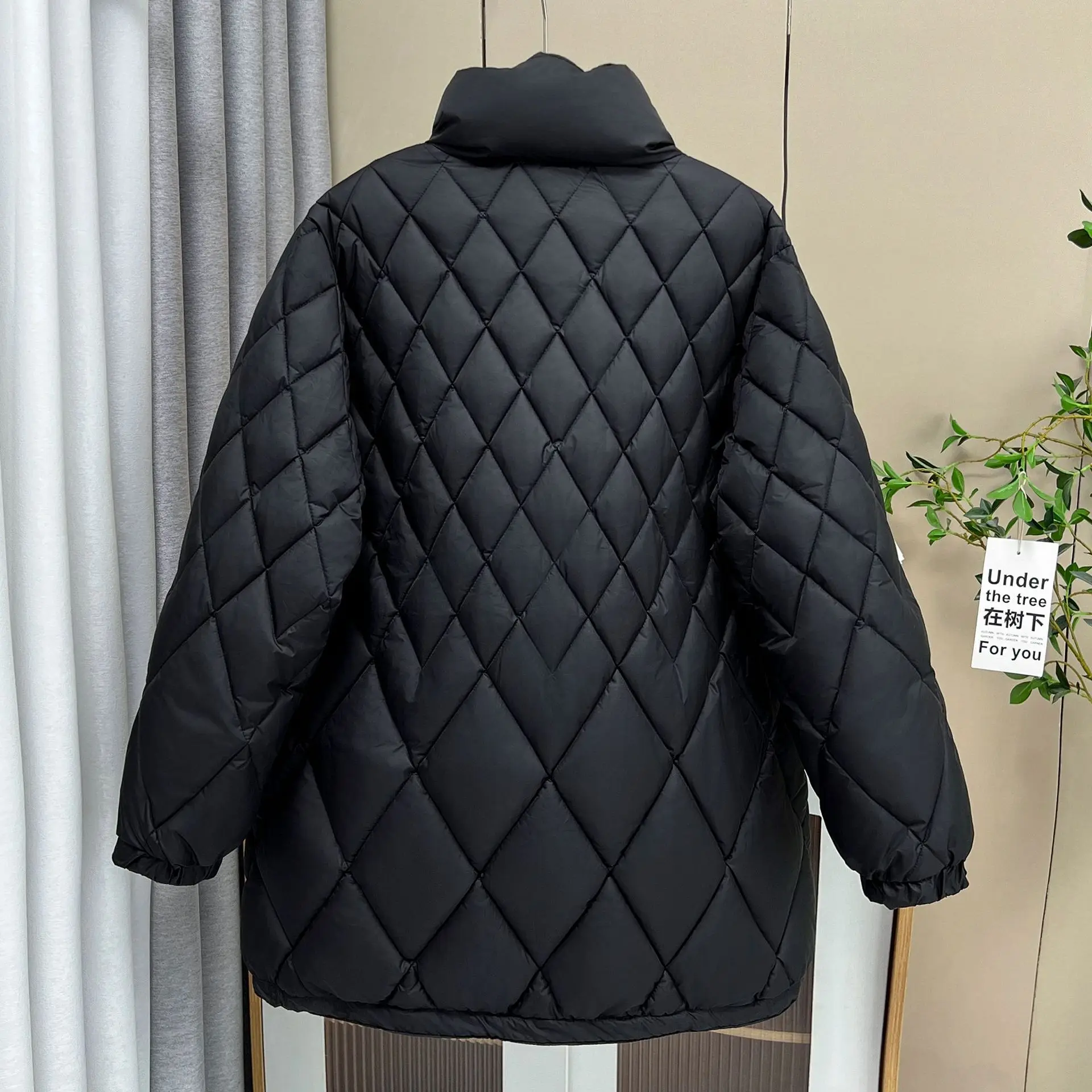XXXXXL Fashion Plus Size Women's Parkas Winter Wear Loose A Version Stand Collar Thickened Argyle Medium Length Padded Coat 6856