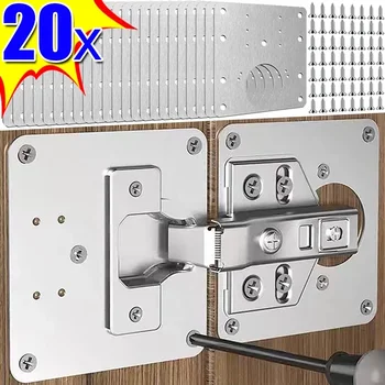 Stainless Steel Cabinet Hinge Repair Plate Kit Door Hinge Mounting Plate with Hole for Home Kitchen Cupboard Furniture