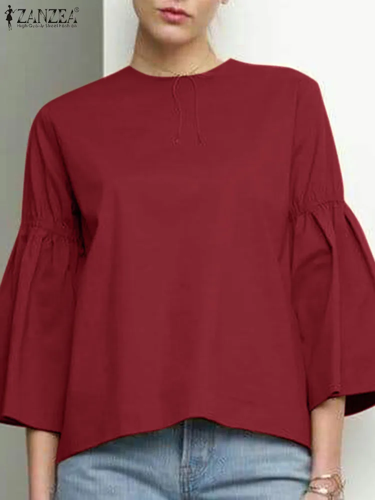 

Модная Офисная Женская блузка ZANZEA с рукавом 3/4 и круглым вырезом, туника, топы, Повседневная Уличная рубашка, женская элегантная Праздничная блузка оверсайз 2024