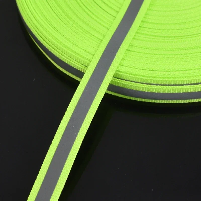 Reflective Nylon Webbing Fluorescent Safety Ribbon - 10 Yards, 10mm Wide