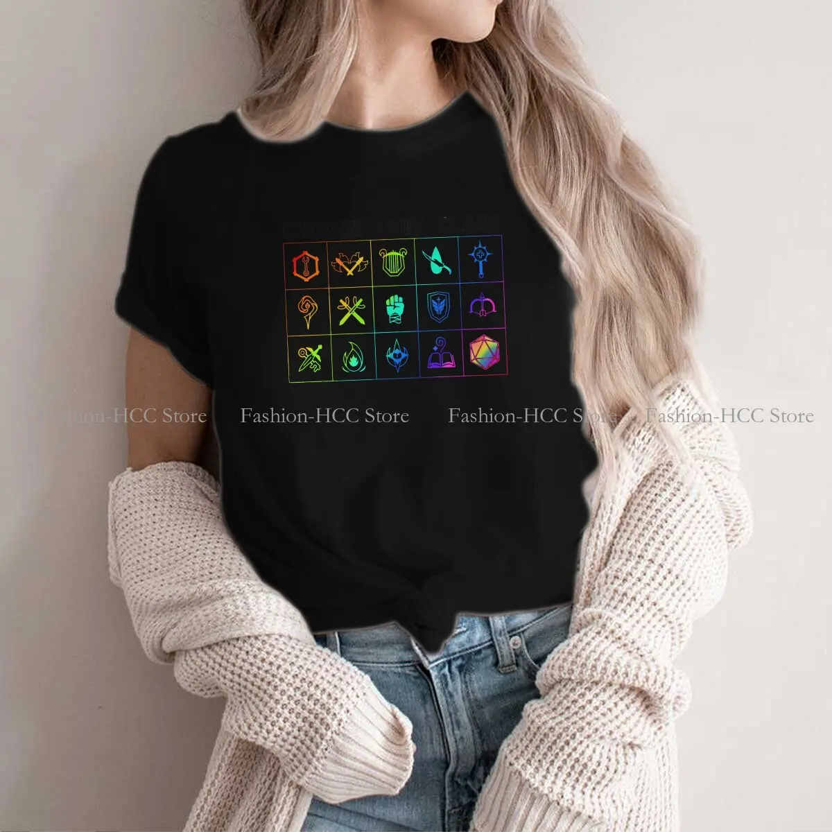 

Dungeon Polyester TShirt for Women Choose your Class Rainbow Humor Casual Tee T Shirt Novelty