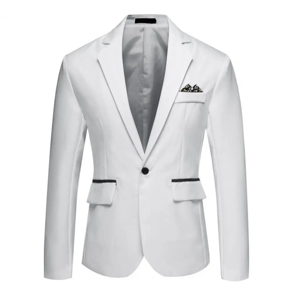 Men Suit Jacket Elegant Men's Spring Autumn Suit Coat with Lapel Design Flap Pockets Single Button Formal Business Gown for A