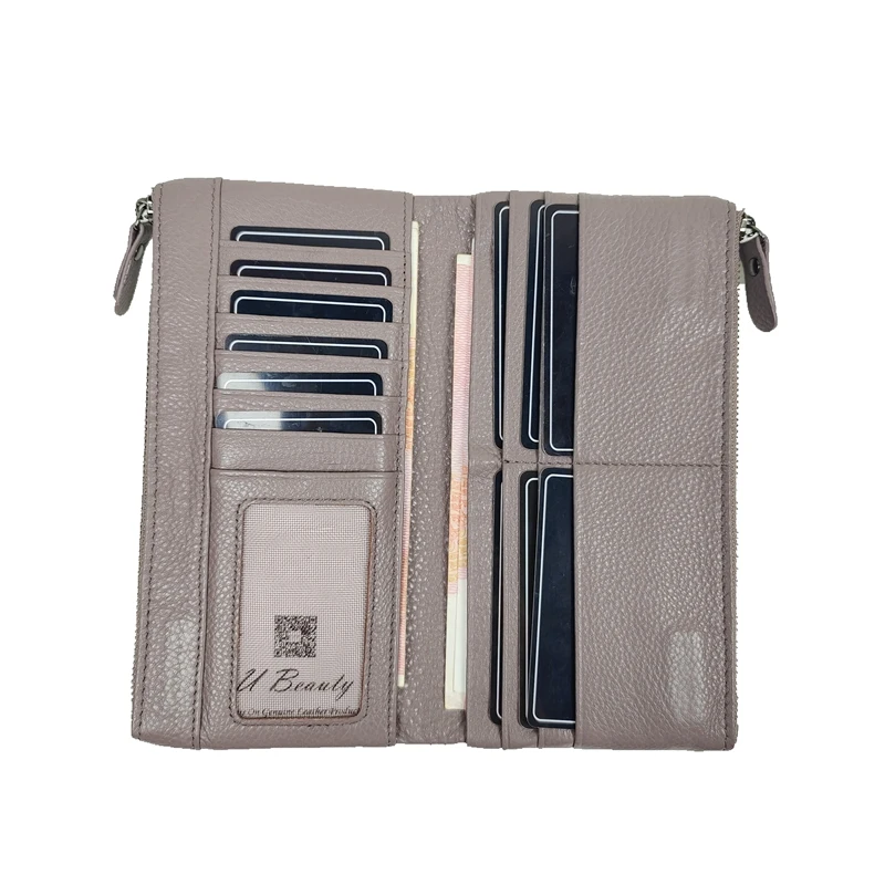 New Soft Genuine Cow Leather Womens Clutch Wallet Multifunctional Fashion Casual Long Wallet with Card Holders ID Slots Pouch