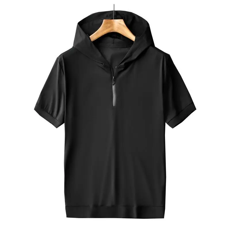 

Одежда для мужчин, летняя футболка с коротким рукавом и капюшоном, свободная удобная одежда, черные мужские топы больших размеров