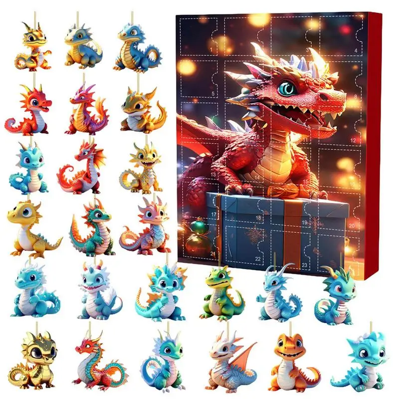 Christmas advent calendar 24 Days Christmas Advent Calendar Cute Acrylic Dinosaur Pendant Toy Christmas Tree Decor Backpack Car 2D Flat Pendants Gifts