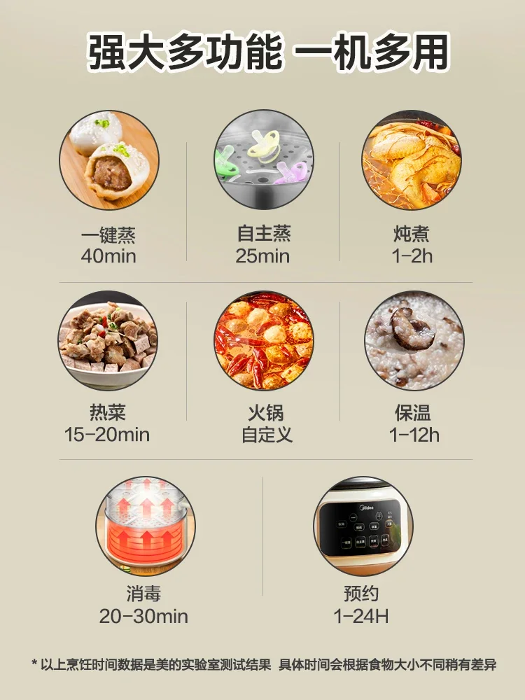 Midea Electric Steamer Multifunctional Hot Pot Cooker Reservation Steam Cooker 220V Food Steamer