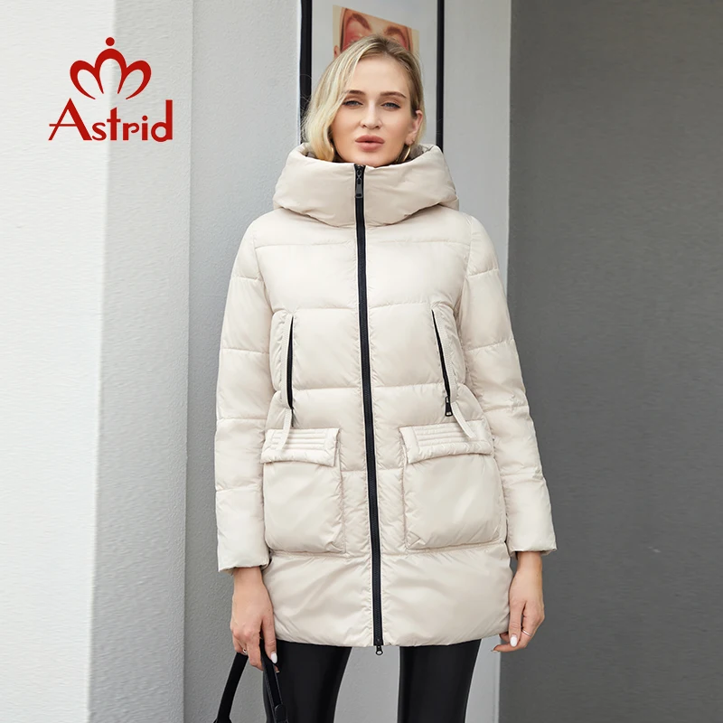 

Astrid 2022 зимняя женская верхняя одежда, парка, пальто средней длины с капюшоном, теплая ветрозащитная парка на молнии, свободные женские куртки, ZR-20223