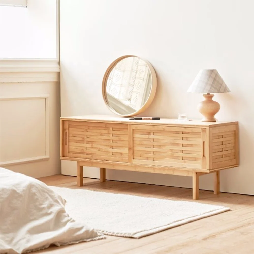 Living Room Dresser Sliding Door TV Cabinet Bamboo Woven Simple Modern Stand Floor Type