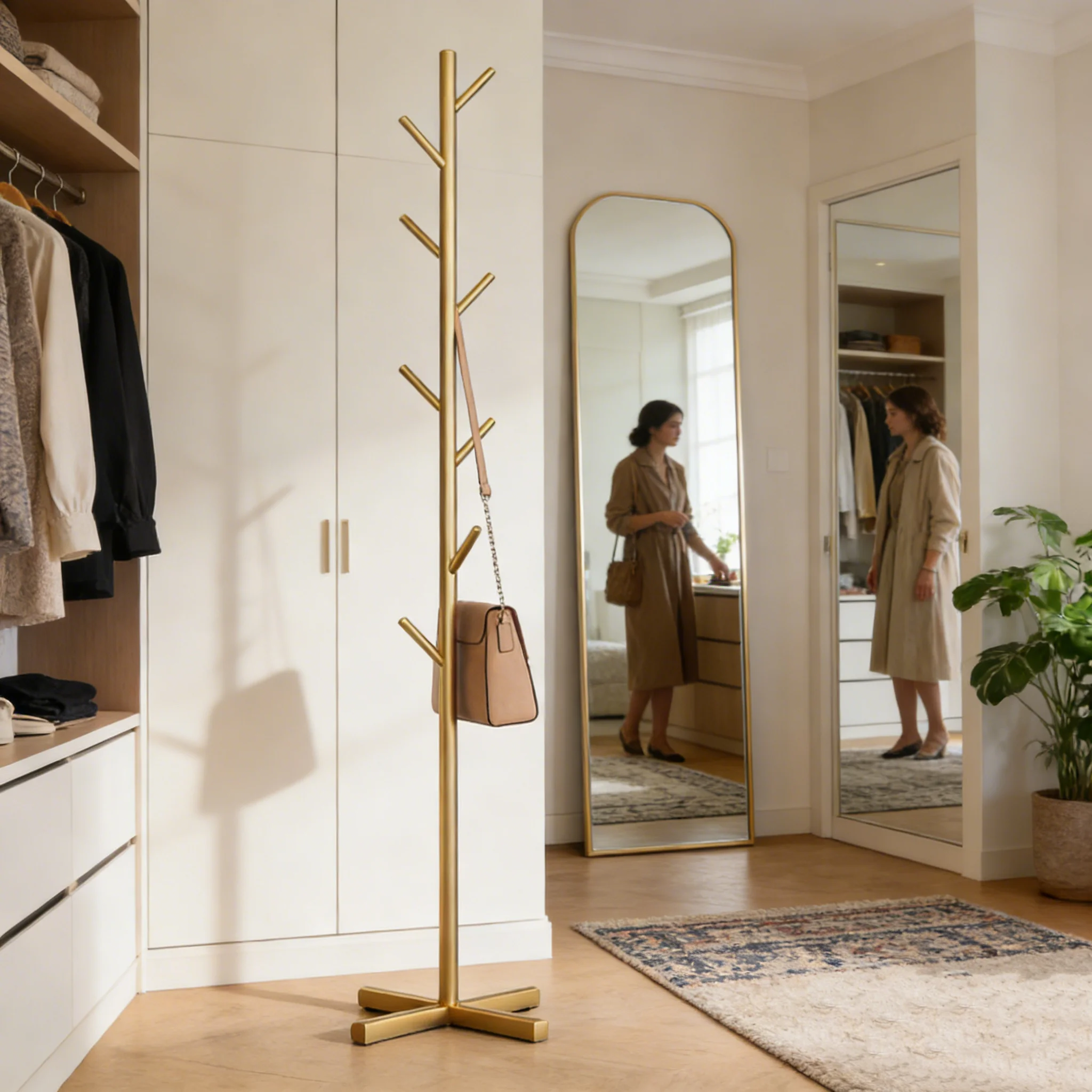 Floor Standing Clothes Rack Household Coat Hanger Simple Storage Organizer for Bedroom Living Room Clothing Display Stand