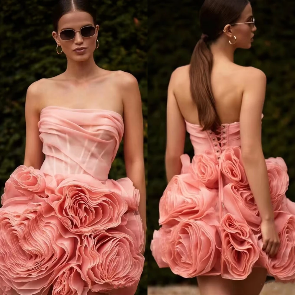 

Fashion Strapless Ball Gown Mini Cocktail Dresses Flower Chiffon Formal Occasion cocktail dresses for womenفساتين الحفلات