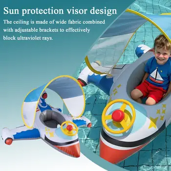 Baby Pool Float Baby Pool Float Ring Airplane Shape Inflatable Raft With Sun Protection Canopy Water Toys For Kids Ages 1-6 1