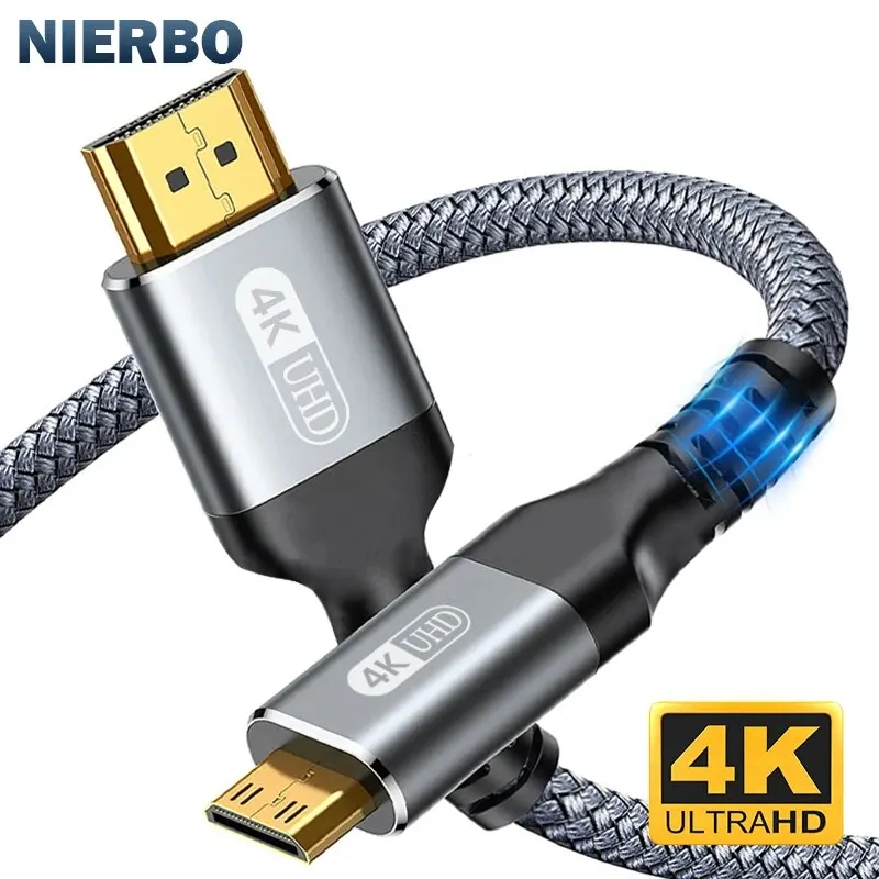 NIERBO Mini HDMI zu HDMI Kabel HD 4K 60Hz High-Speed Geflochtenes HDMI-kompatibles Kabel Bidirektionales 2,0 Kabel für HDTV Tablet Kamera
