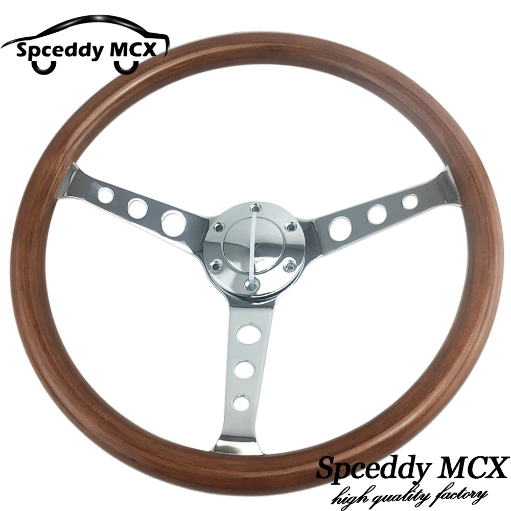 Real Wooden 15inch Steering Wheel 9 Holes Spoke No LOGO Car Racing 380mm Black Solid Wood Classic Steering Wheel Quick Release