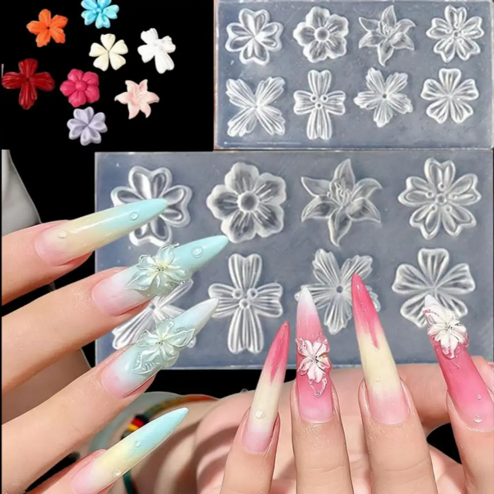 3D 꽃 네일 아트 몰드 실리콘 벚꽃 조각 몰드 DIY 레진 꽃 장식 도구 재사용 가능한 네일 조각 템플릿