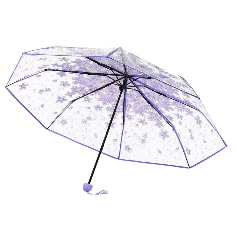 

Clear Umbrella for Girls Cherry Blossom Sakura Folding Girl's Umbrella for Wind Heavy Rain Women Sun Frosted Texture Umbrella