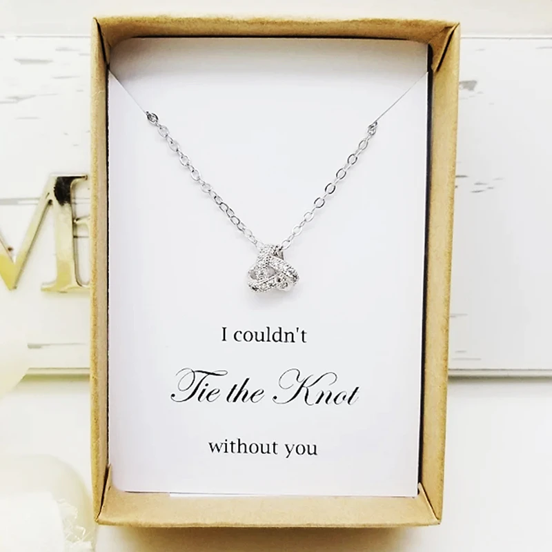 

Personalized SILVER Tie the Knot Necklace with Cubic Zirconia , Bridesmaid Necklace Jewelry Gift,Bride Wedding Party Gift