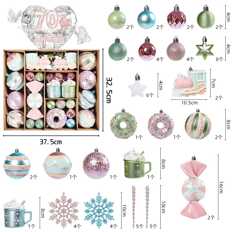 9 Boules De Noël Macaron Pailletées Incassables - 8 Cm - Déco Sapin, Guirlande, Fenêtre - Rose Et Blanc