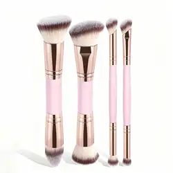 Essential 4 - Piece Makeup Brush Set with Travel Case - Dual - Ended for Foundation, Powder, Blush, Eyeshadow (Pink)