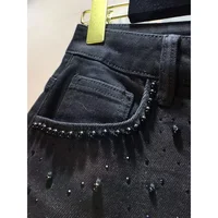 New Summer Denim Patchwork Hook Flower Hollow Lace Straight Leg Wide Leg Pants Casual High Waist Heavy Embroidery Rhinestone - Image 2