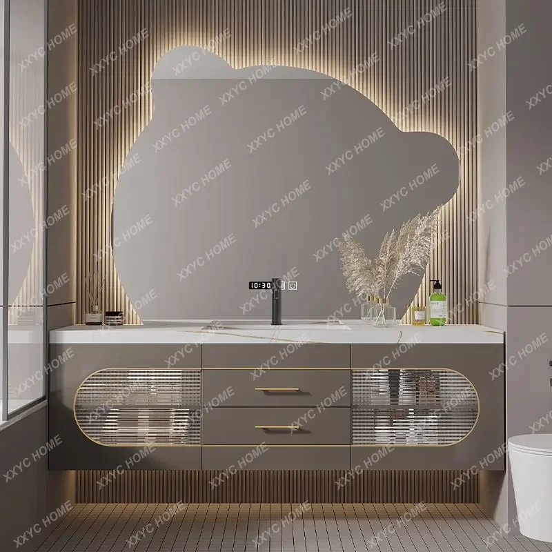 INS Style Modern Light Luxury Simple Smart Mirror Oak Wash Basin Cabinet Combination