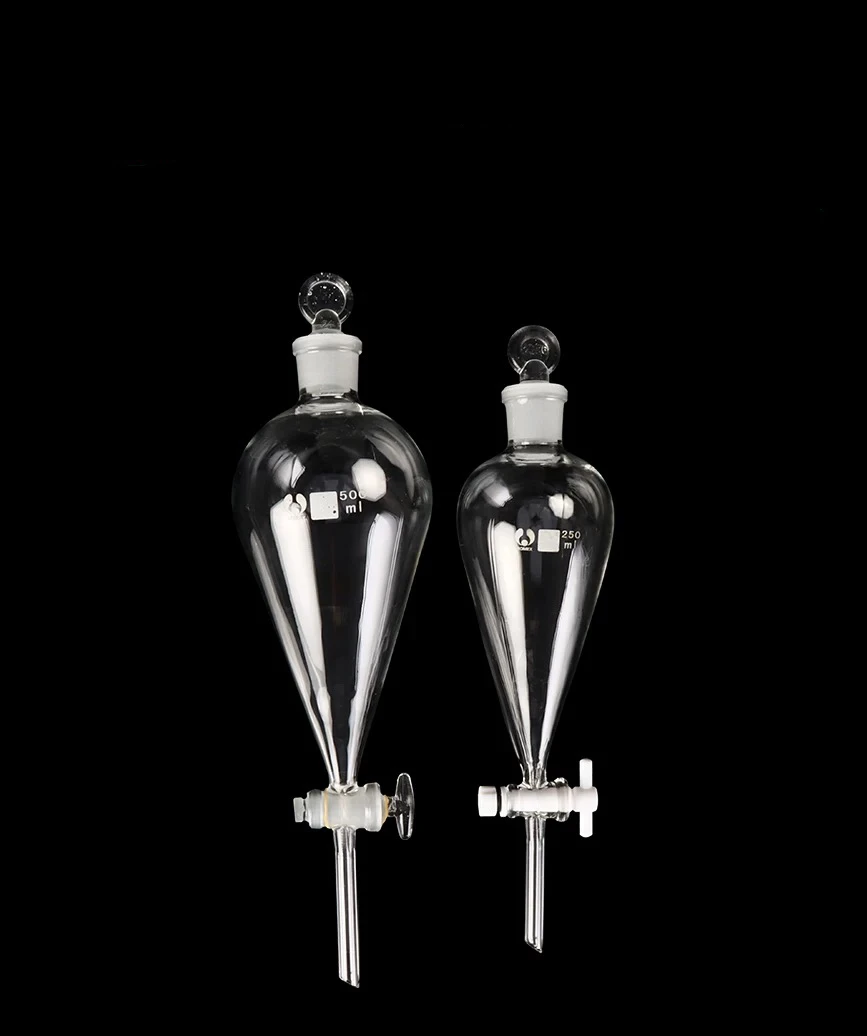 Pyriform Separating Conical Funnel Glass Ground-in Piston 60/125/250/500/1000ml PTFE Switch Valve lab separatory funnel