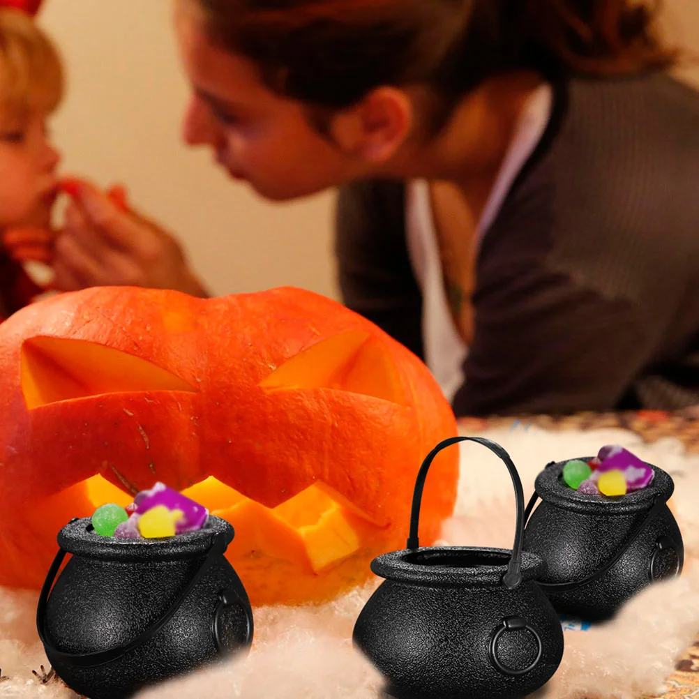 

Halloween Candy Bucket for kids Hallowen Party Gift Buckets Holder Cauldron Black Witch Small Prop Kettle Hallowen Decor