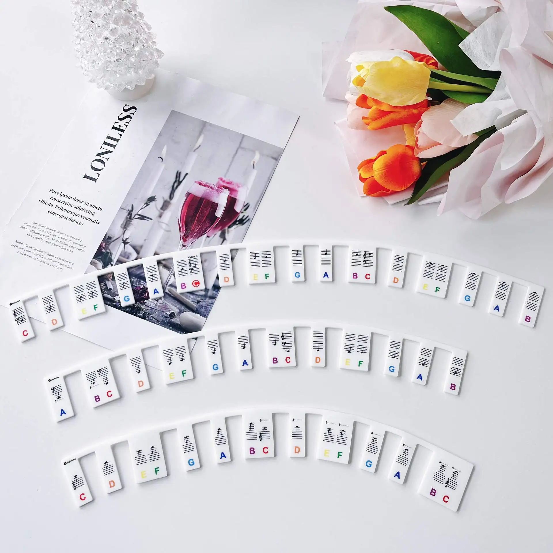 Piano Keyboard Stickers for 88/61 Key, Silicone Removable Piano Keyboard Note Labels for Learning Beginner
