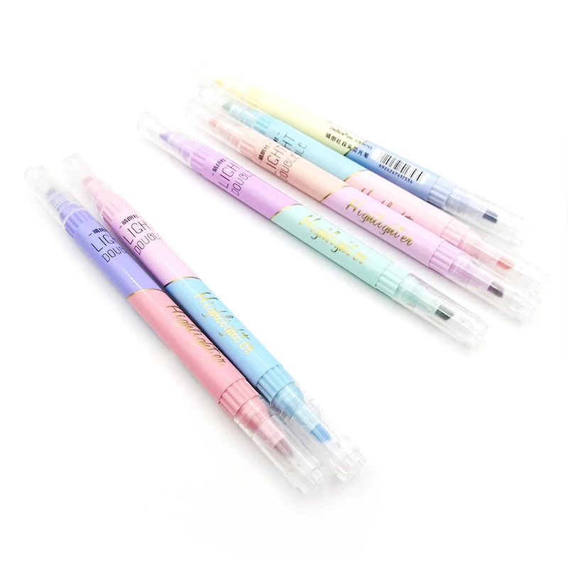 KissButy 6Pcs/Set Highlighter Pen Set Double headed Kawaii Fluorescence Colour School Supplies Marker Stationery Highlighter Marker Highlighter Pen Marker Pen