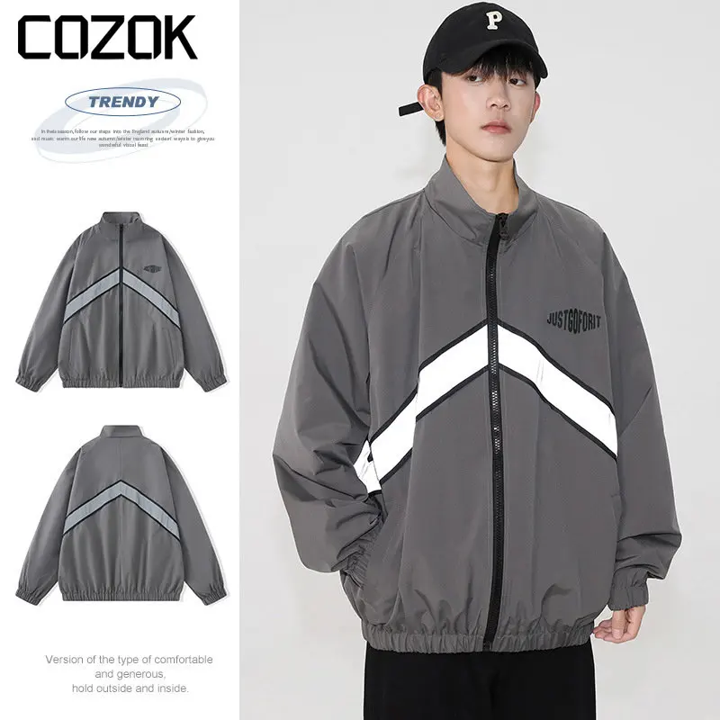 Mens Reflective Striped Jacket Hip Hop Street Zipper Windbreaker Jackets  Harajuku Thin Sports Outwear Loose Casual Coat 2023 - AliExpress