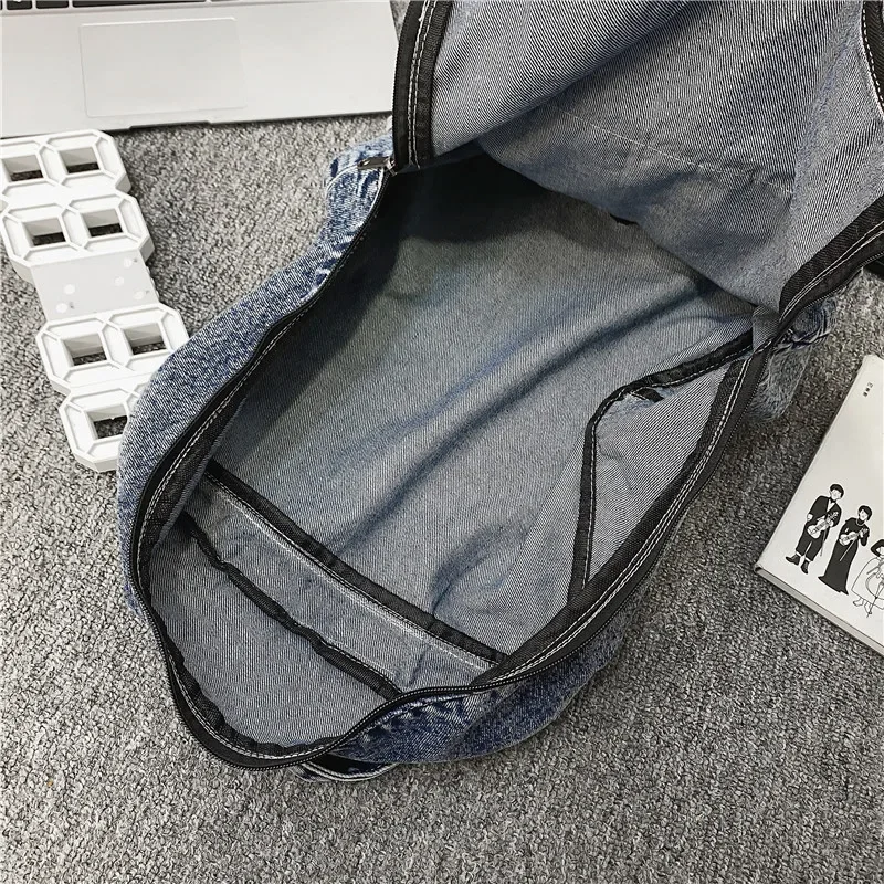 【BAON】Kela Denim Pocket Buckle Backpack Denim Mini Coin Purse Backpack Keychain, Small Women's