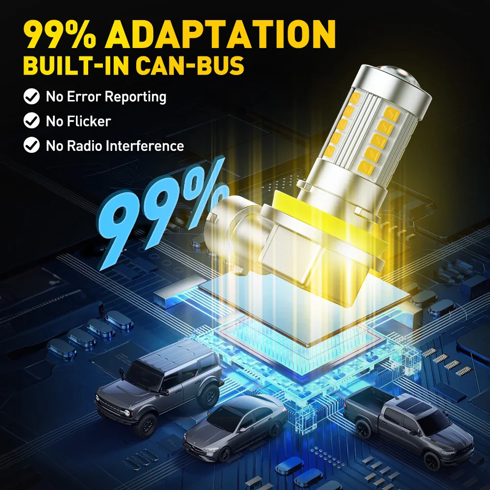 AUXITO 6G27 안개등 H8 H9 H11 H16JP 9006 HB4 LED Canbus 3000k 노란색 12V 안개 램프 렌즈 360 미니 프로젝터 자동차 전구 키트