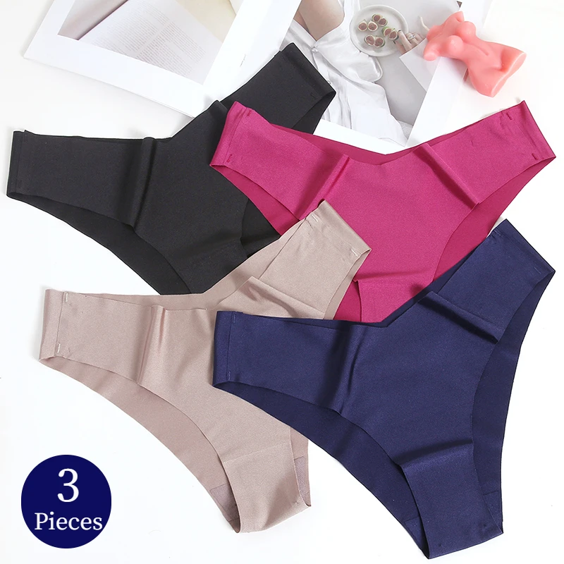 TrowBridge 3PCS/Set Women's Panties Silk Satin Seamless Underwear Soft