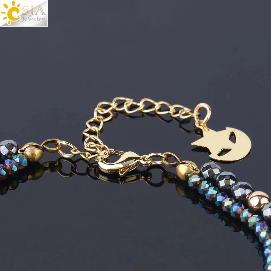 CSJA Natural Stone Hematite Bracelets Geode Druzy Crystal Bracelet Summer Statement 2 Strand Beads Women Jewelry