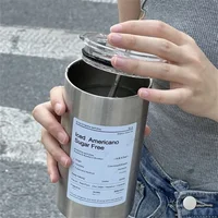 Portable 600ml Thermos Cup 304 Stainless Steel Coffee Mug Thermal Leak-proof Water Bottle with Straw Insulated Bottle Drinkware 4