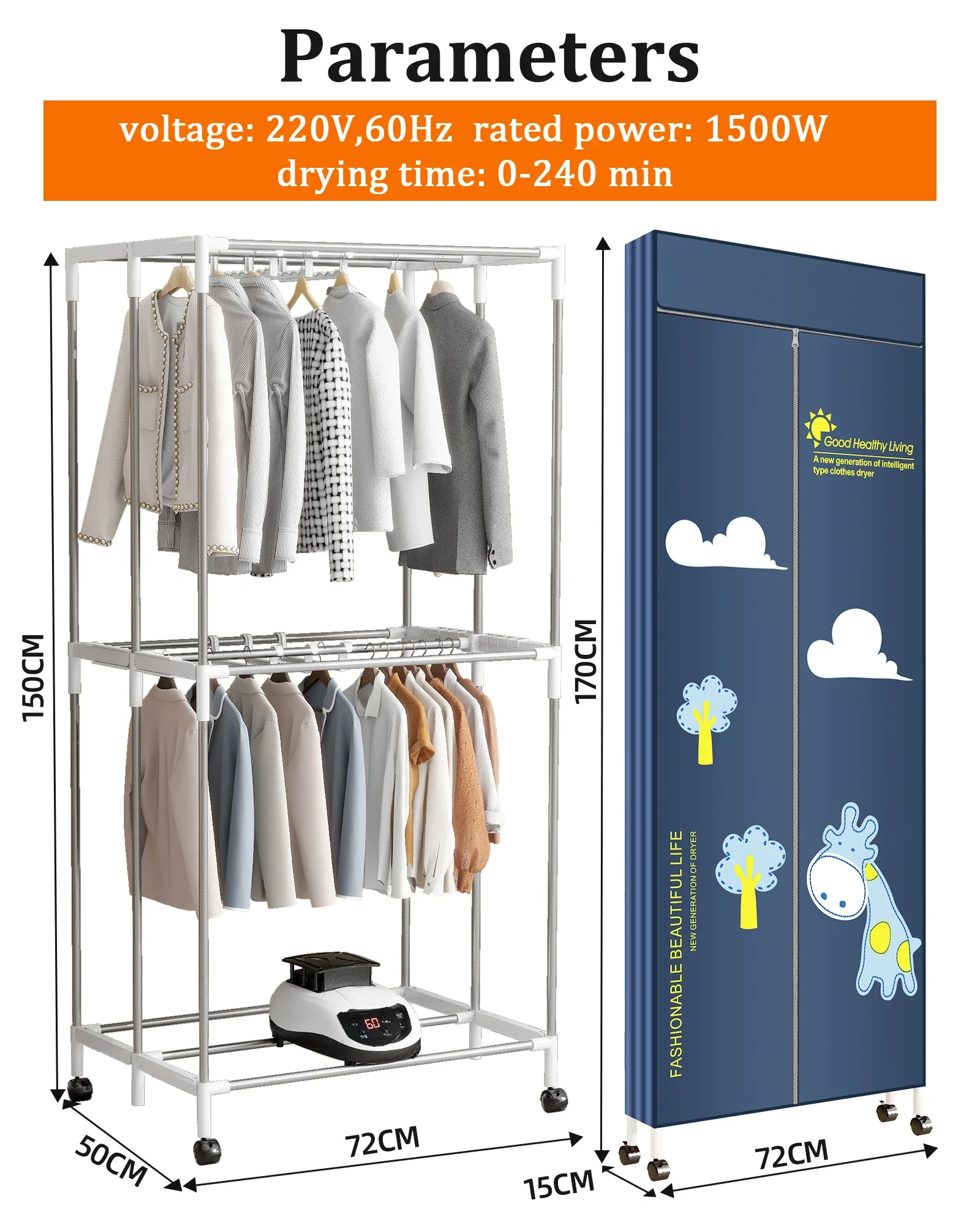110V-220V Portable Electric 15kg Folding Clothes Dryer Machine Fast Drying Machine