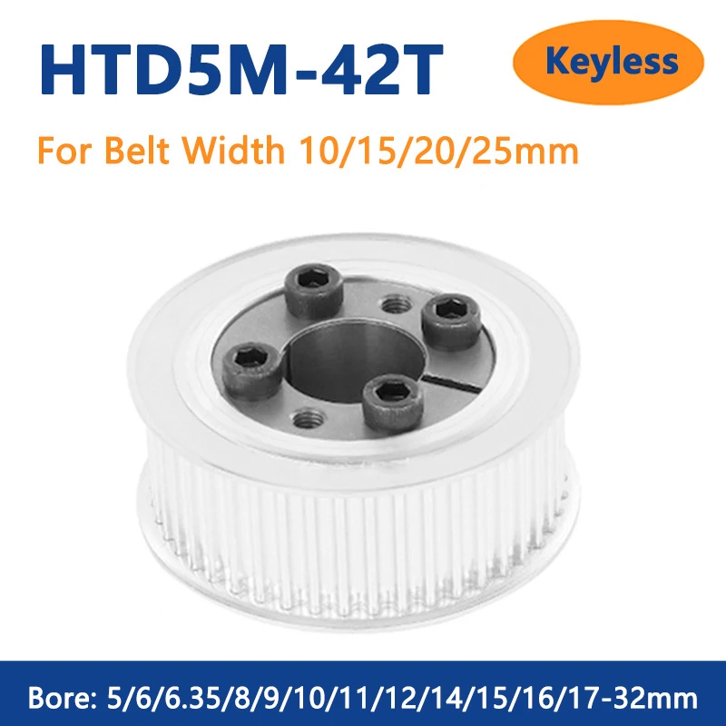 

1pc 42 Teeth HTD5M Timing Pulley Keyless Bushing Bore 5 6 6.35 8 9 10-32mm 42T 5M Synchronous Wheel For Belt Width 10/15/20/25mm